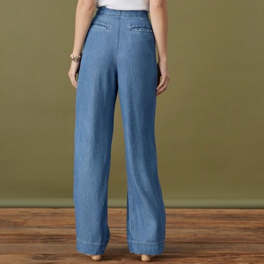 Sundance Oaklee Wide Leg Pants Lyocell Chambray Sailor Button High Rise Size 8 - Picture 4 of 13